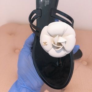 CHANEL Jelly Thong Sandals Camellia Flower 37